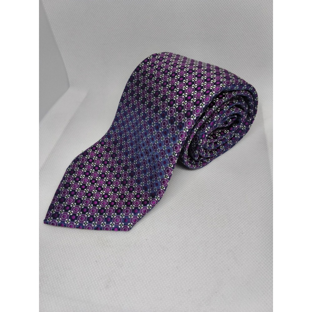 Geoff Nicholson Men's Purple Floral Silk Neck Tie 59L 3.25W Made in Italy